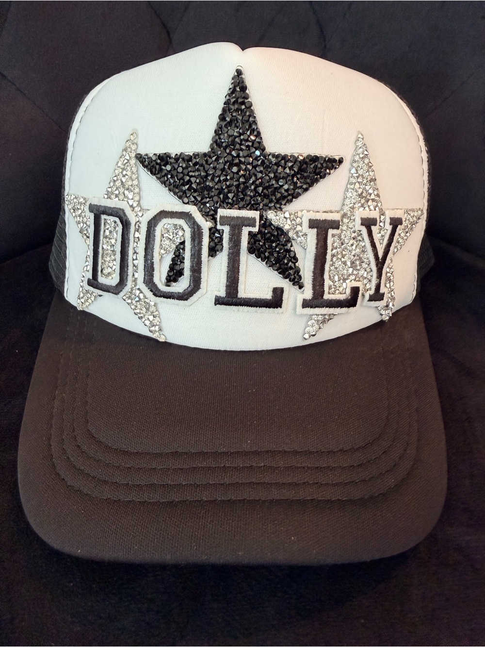 Dolly Parton Embellished Black & White Star Trucker Hat